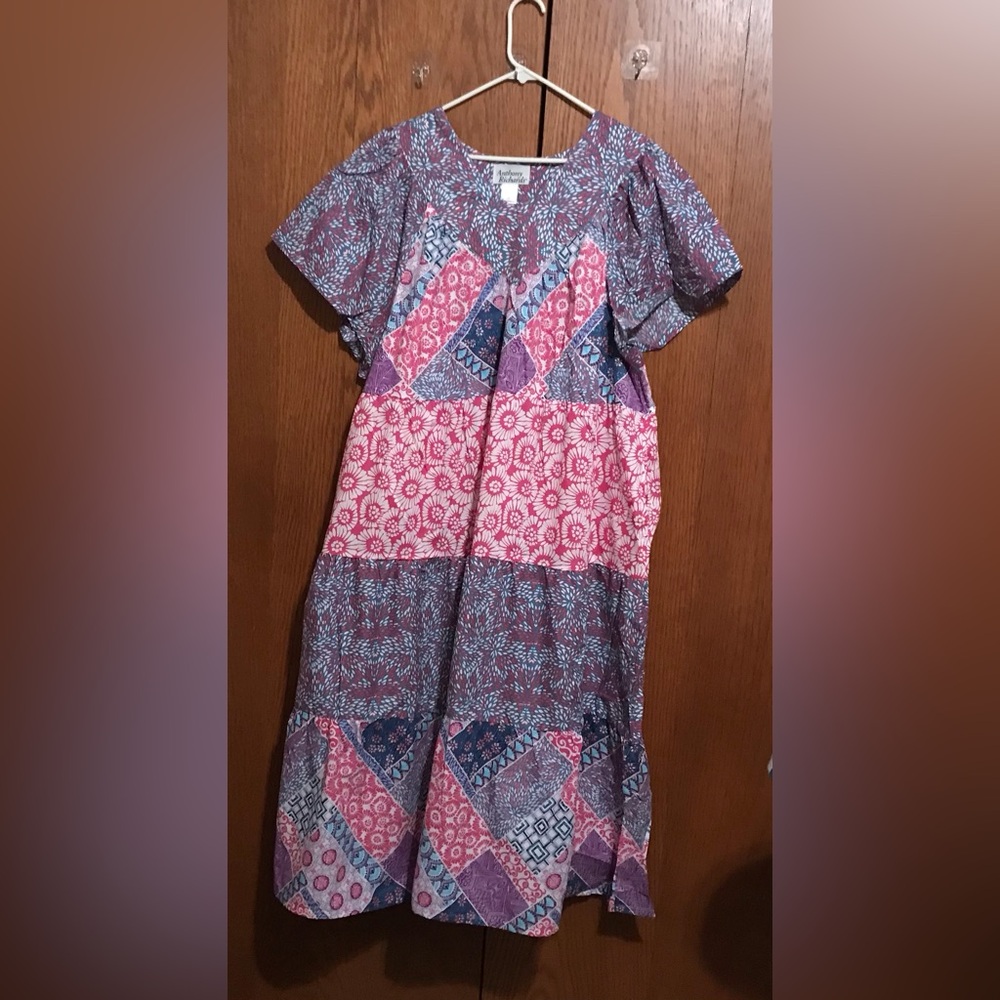 NWOT Anthony Richards Size 3X Patchwork Nightgown Moo Moo Pockets Printed